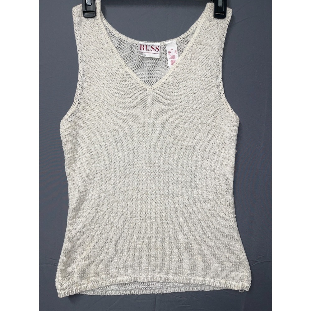 Russ Liz Claiborne Sweater Vest Womens Small Beige Acrylic Knit Plunge V Neck